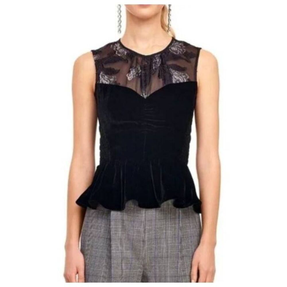 Rebecca Taylor peplum blouse velvet zip back size 2 EUC